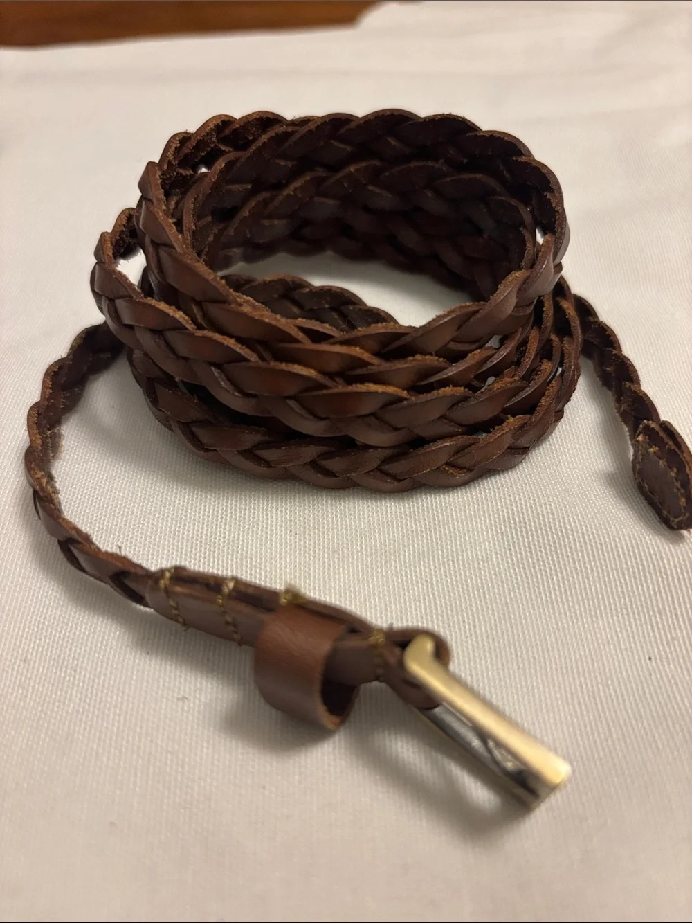 Skinny Double Loop Braided Brown Leather Women’s Belt Boho 90’s 68” long